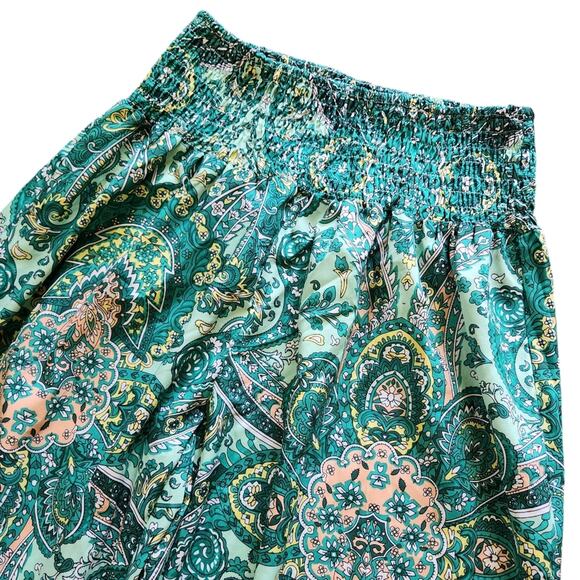 Gomorn Boho wide leg pants green paisley shirred waist size 6 - Picture 6 of 9